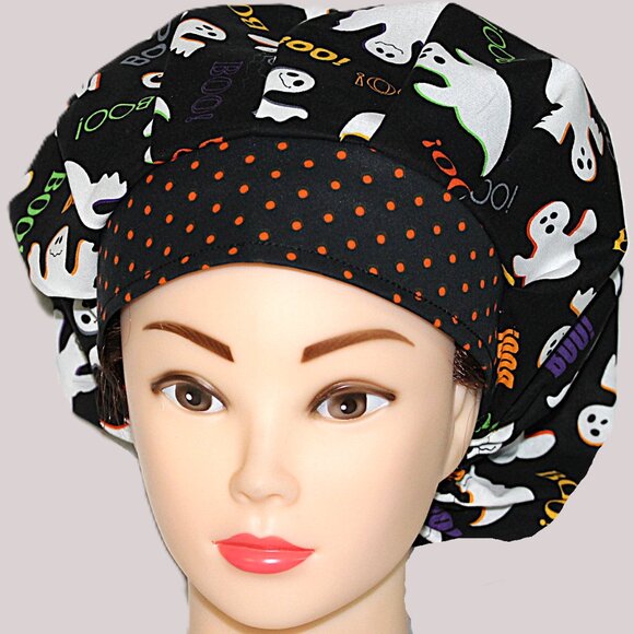 Womens My Halloween Boo, Ghost Bouffant Scrub Cap, Handmade NWOT - Picture 3 of 8
